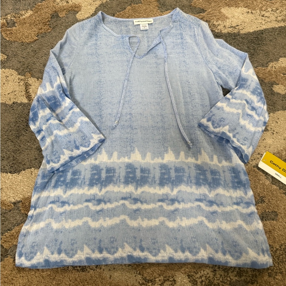 Cathy Daniels Light Blue Tie-Dye Tunic Small NWT